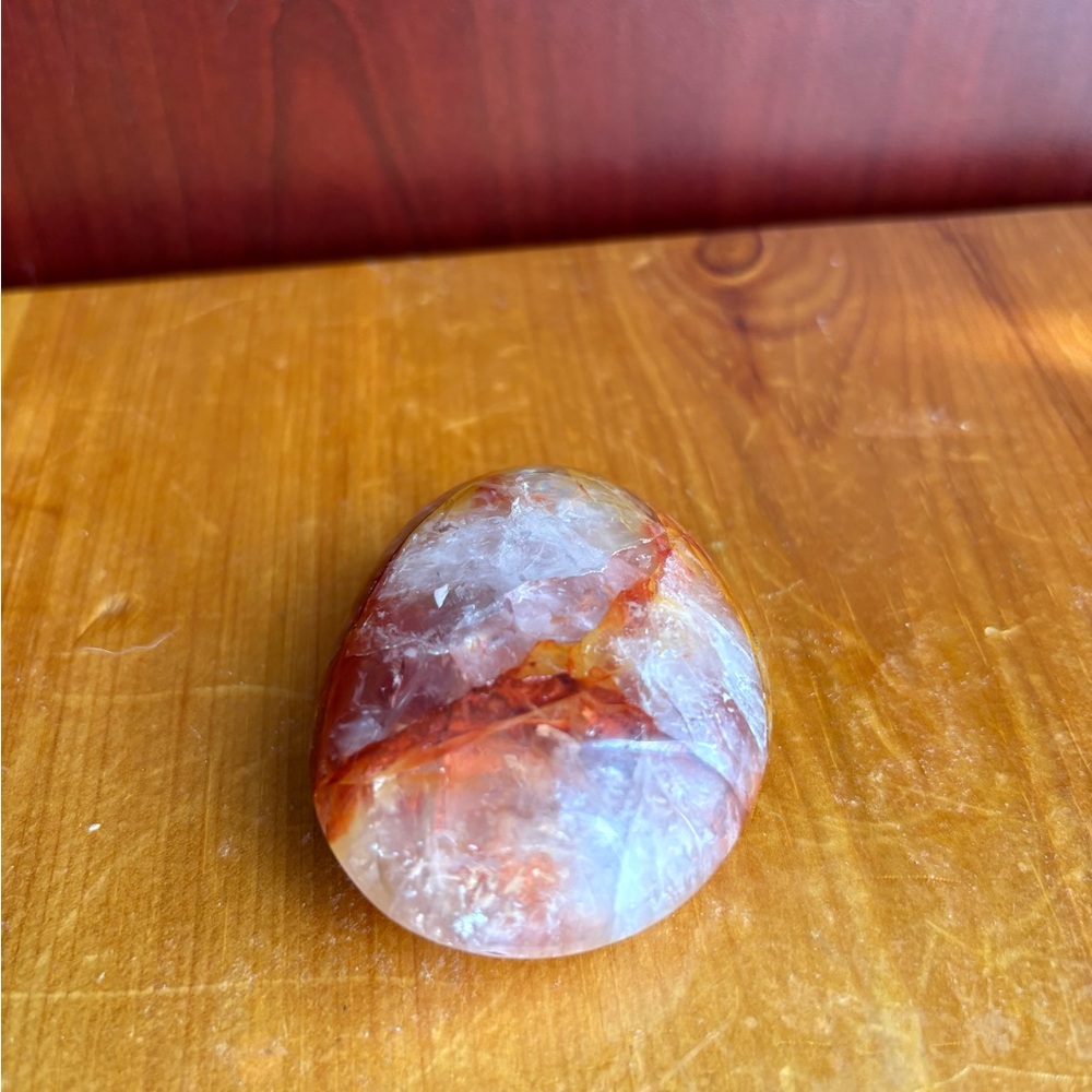 Polished Palm fire quartz crystal